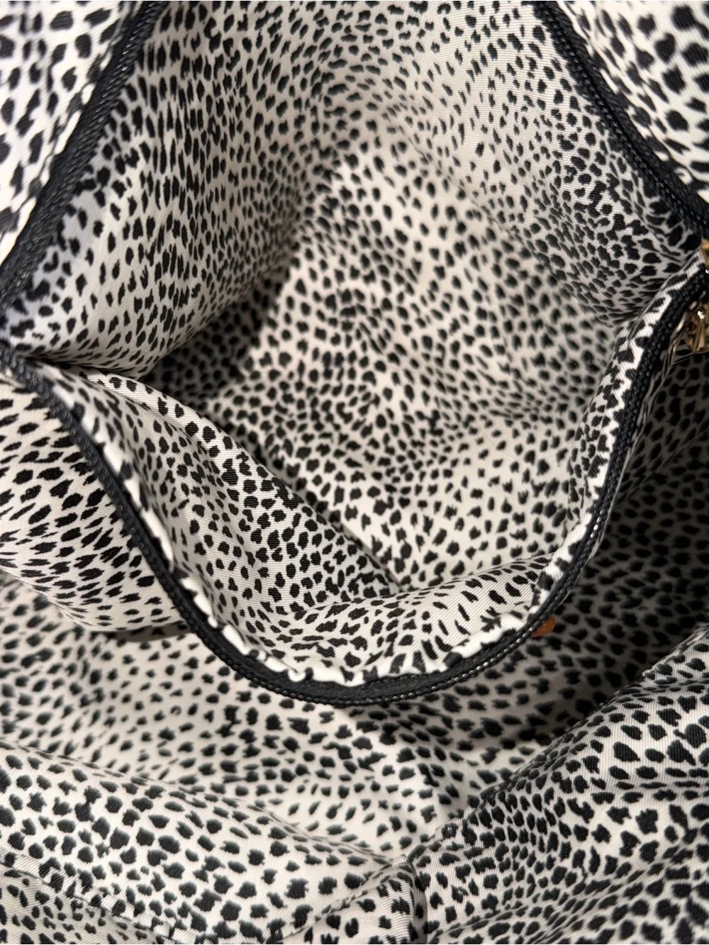 Sasha + Sofi Cognac Brown Faux Leather Pouch Clutch Zip Bag Speckled Lining